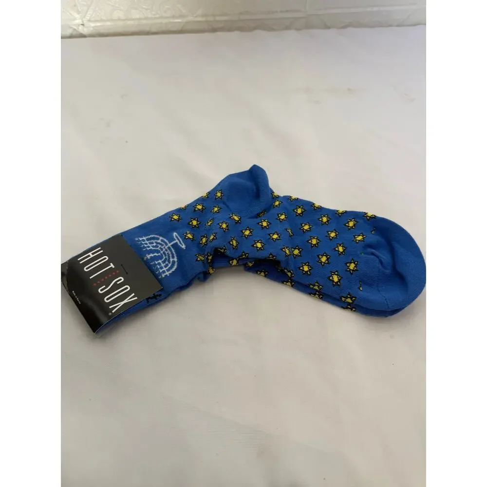 SKU2508 Hot Sox Women Blue Hanukkah Chanukah Menorah  Star Crew Socks Size 9-11